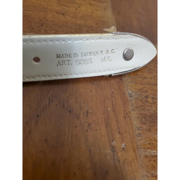 R.O.C. Silver Gold Leather Belt 1990s Vintage M/L Made In Taiwan - Picture 4 of 4